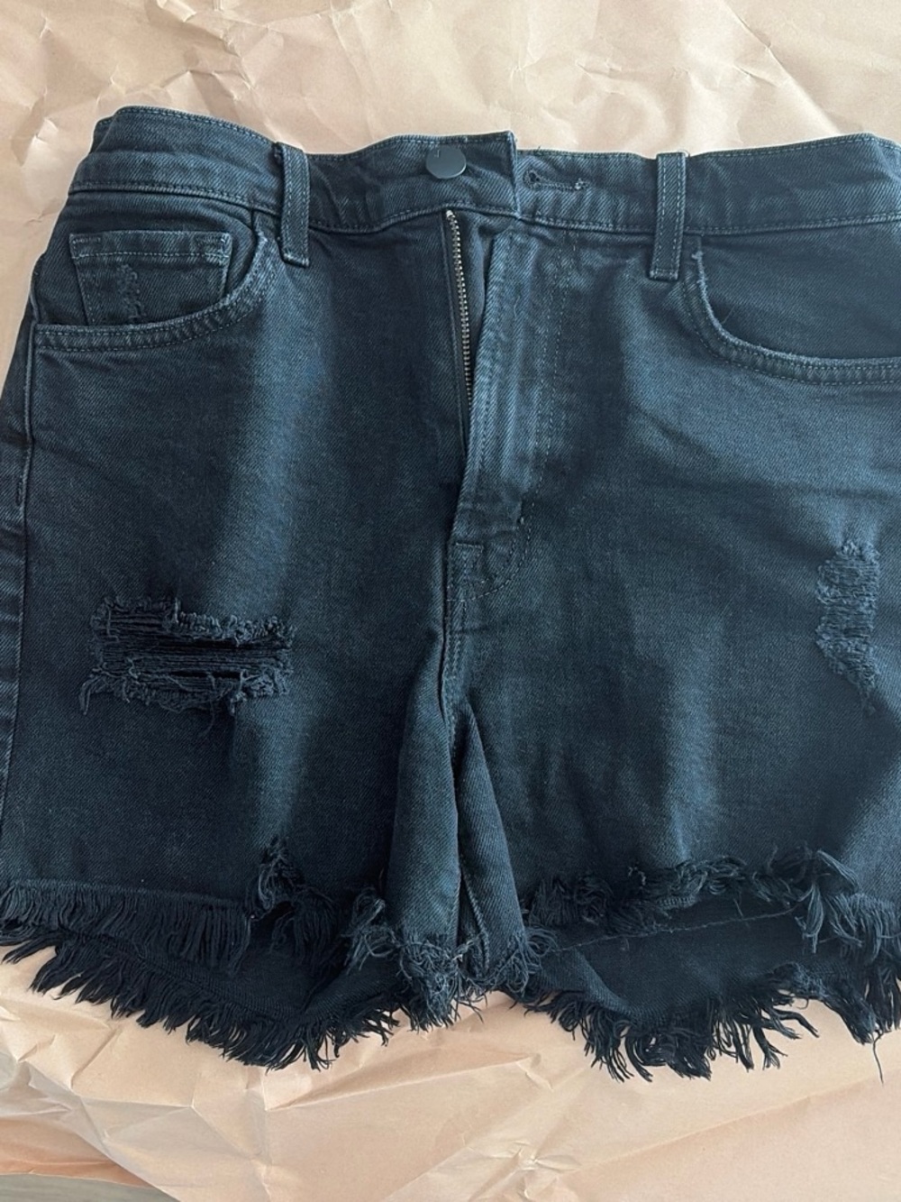 J Brand - Jules Short, Black denim shorts with frayed hem and distressed details